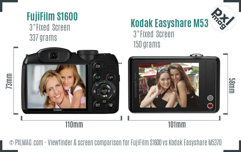 FujiFilm S1600 vs Kodak Easyshare M5370 Screen and Viewfinder comparison