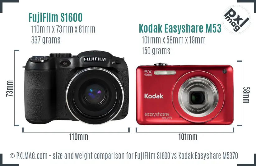 FujiFilm S1600 vs Kodak Easyshare M5370 size comparison