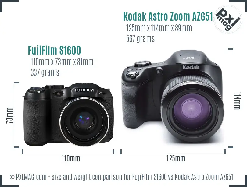 FujiFilm S1600 vs Kodak Astro Zoom AZ651 size comparison