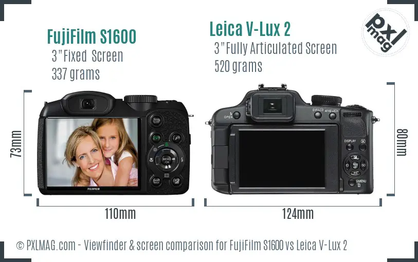 FujiFilm S1600 vs Leica V-Lux 2 Screen and Viewfinder comparison
