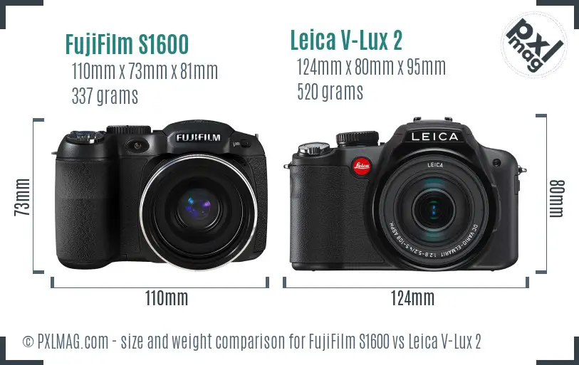 FujiFilm S1600 vs Leica V-Lux 2 size comparison