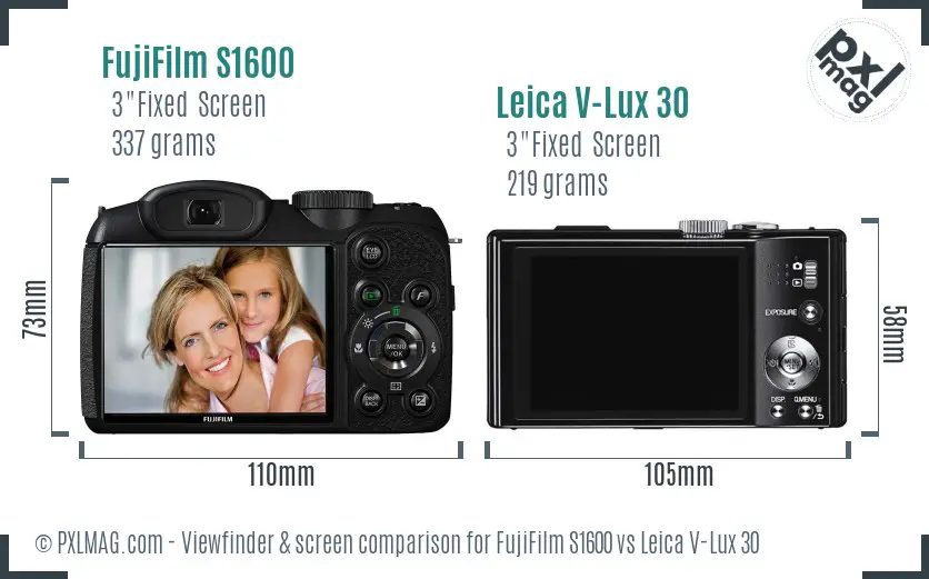 FujiFilm S1600 vs Leica V-Lux 30 Screen and Viewfinder comparison