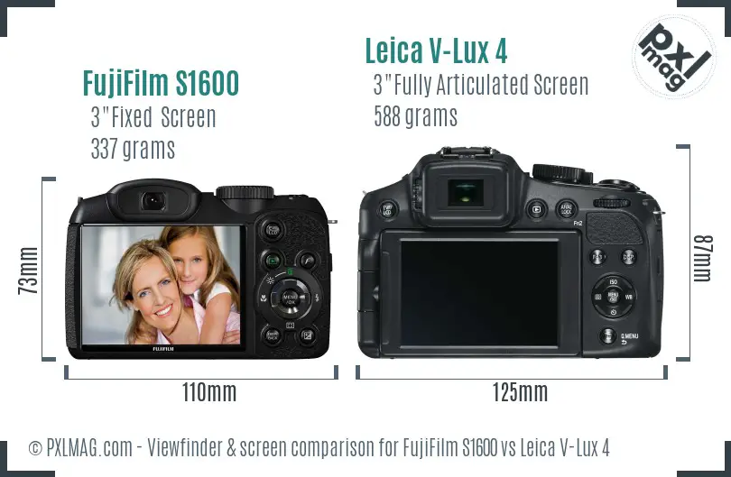 FujiFilm S1600 vs Leica V-Lux 4 Screen and Viewfinder comparison