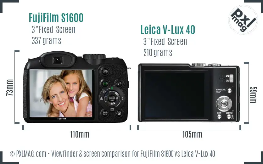 FujiFilm S1600 vs Leica V-Lux 40 Screen and Viewfinder comparison