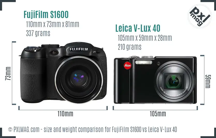 FujiFilm S1600 vs Leica V-Lux 40 size comparison