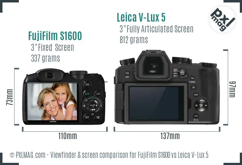FujiFilm S1600 vs Leica V-Lux 5 Screen and Viewfinder comparison