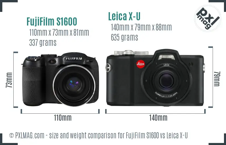 FujiFilm S1600 vs Leica X-U size comparison
