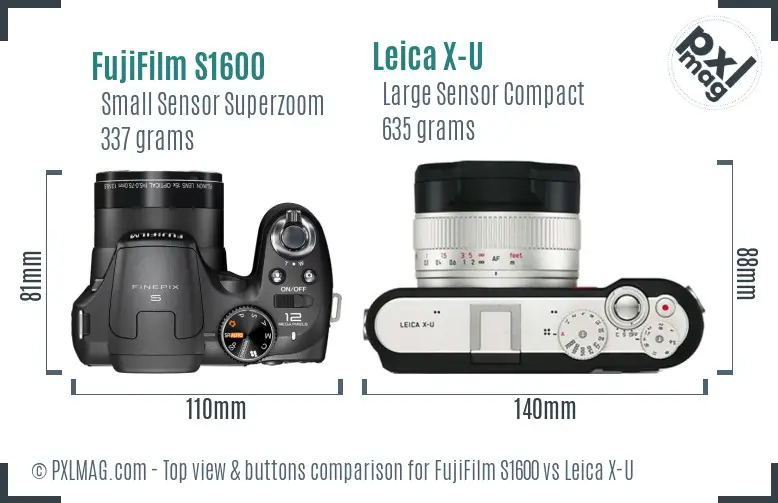 FujiFilm S1600 vs Leica X-U top view buttons comparison