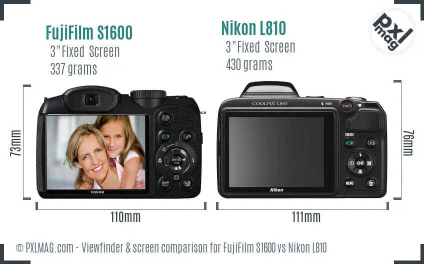 FujiFilm S1600 vs Nikon L810 Screen and Viewfinder comparison