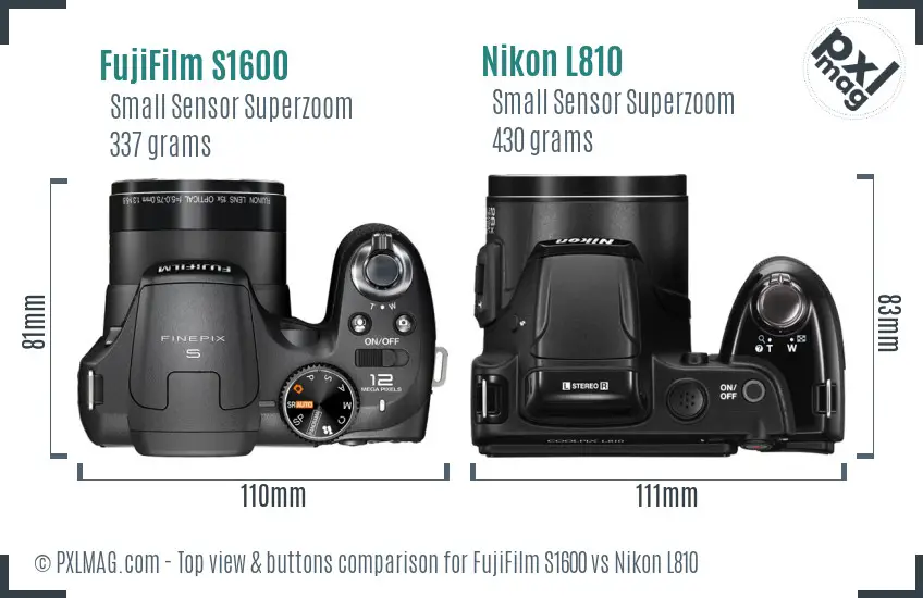 FujiFilm S1600 vs Nikon L810 top view buttons comparison
