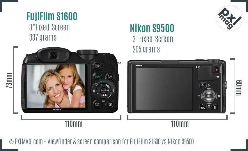 FujiFilm S1600 vs Nikon S9500 Screen and Viewfinder comparison FujiFilm S1600 vs Nikon S9500 Screen and Viewfinder comparison