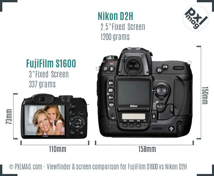FujiFilm S1600 vs Nikon D2H Screen and Viewfinder comparison