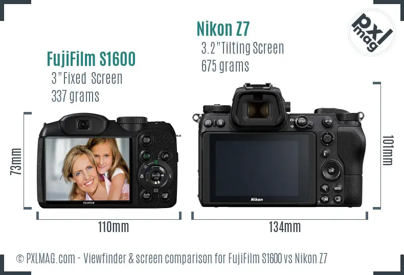 FujiFilm S1600 vs Nikon Z7 Screen and Viewfinder comparison