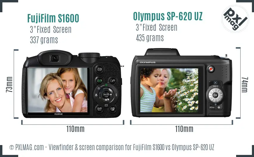 FujiFilm S1600 vs Olympus SP-620 UZ Screen and Viewfinder comparison FujiFilm S1600 vs Olympus SP-620 UZ Screen and Viewfinder comparison