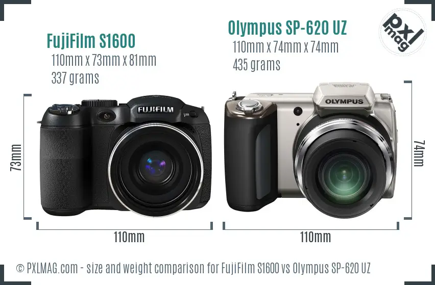 FujiFilm S1600 vs Olympus SP-620 UZ size comparison FujiFilm S1600 vs Olympus SP-620 UZ size comparison