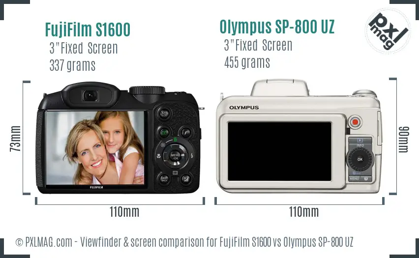 FujiFilm S1600 vs Olympus SP-800 UZ Screen and Viewfinder comparison FujiFilm S1600 vs Olympus SP-800 UZ Screen and Viewfinder comparison