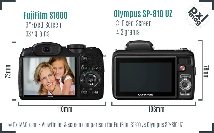FujiFilm S1600 vs Olympus SP-810 UZ Screen and Viewfinder comparison FujiFilm S1600 vs Olympus SP-810 UZ Screen and Viewfinder comparison