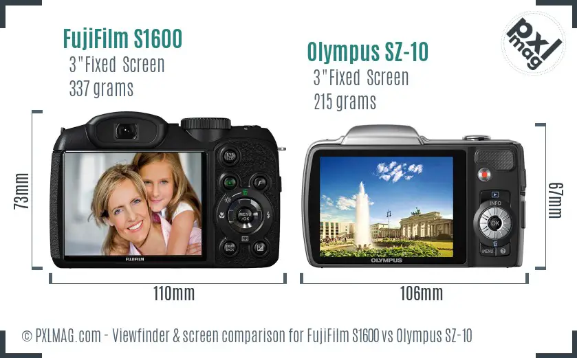 FujiFilm S1600 vs Olympus SZ-10 Screen and Viewfinder comparison