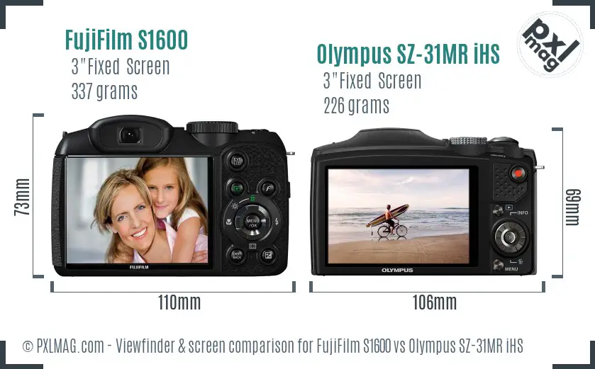 FujiFilm S1600 vs Olympus SZ-31MR iHS Screen and Viewfinder comparison FujiFilm S1600 vs Olympus SZ-31MR iHS Screen and Viewfinder comparison