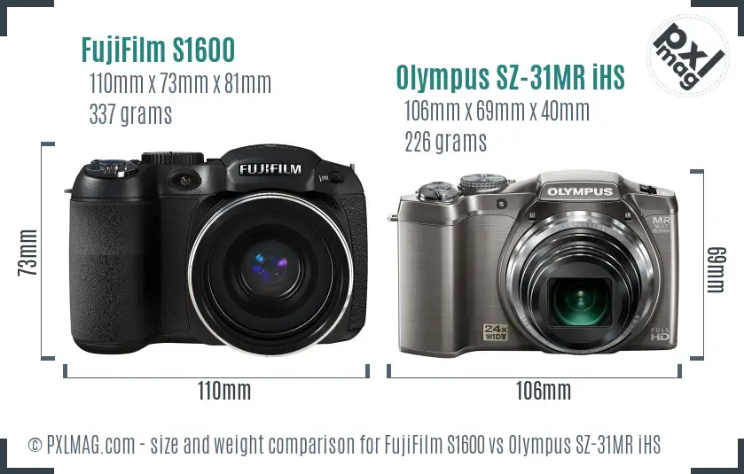 FujiFilm S1600 vs Olympus SZ-31MR iHS size comparison FujiFilm S1600 vs Olympus SZ-31MR iHS size comparison