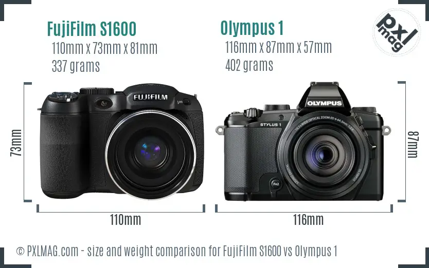 FujiFilm S1600 vs Olympus 1 size comparison