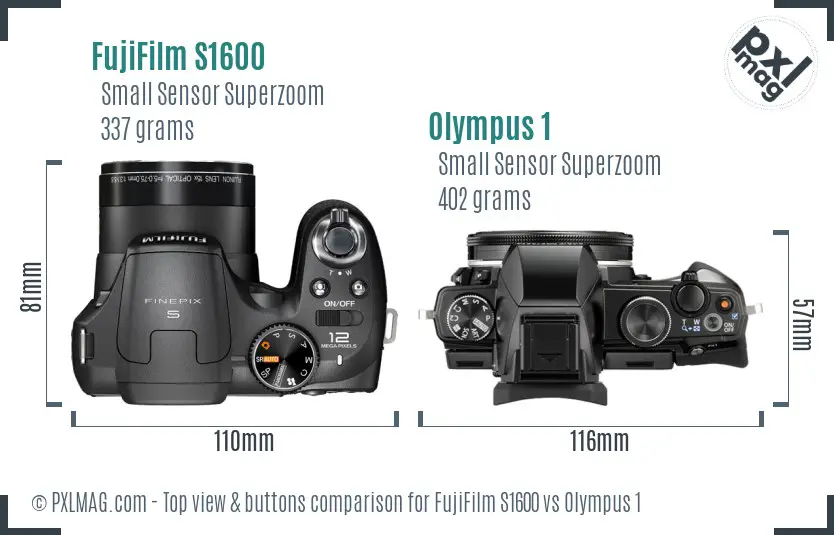 FujiFilm S1600 vs Olympus 1 top view buttons comparison