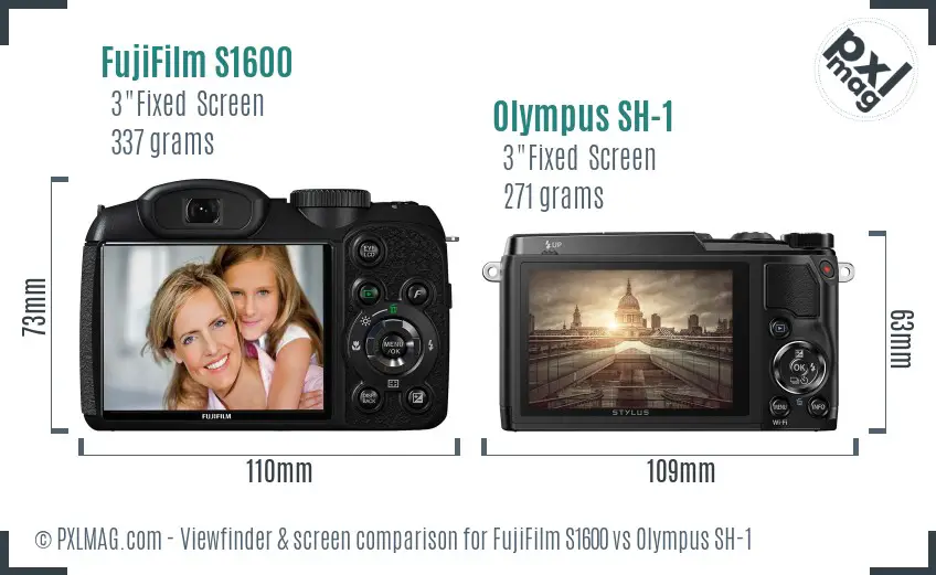 FujiFilm S1600 vs Olympus SH-1 Screen and Viewfinder comparison