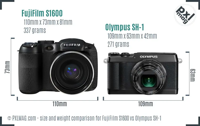 FujiFilm S1600 vs Olympus SH-1 size comparison