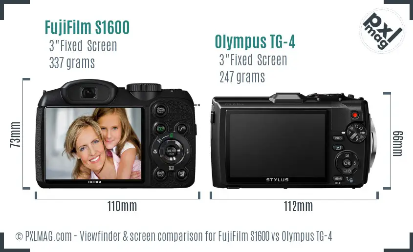 FujiFilm S1600 vs Olympus TG-4 Screen and Viewfinder comparison