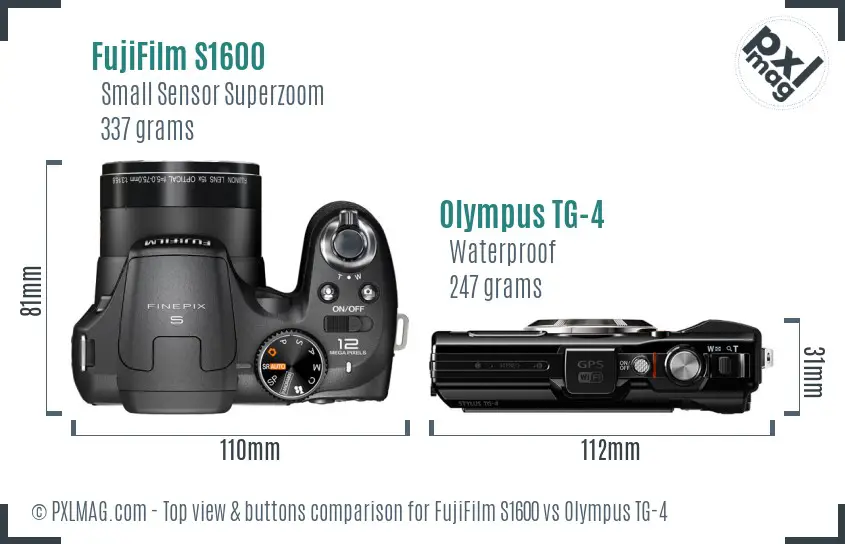 FujiFilm S1600 vs Olympus TG-4 top view buttons comparison