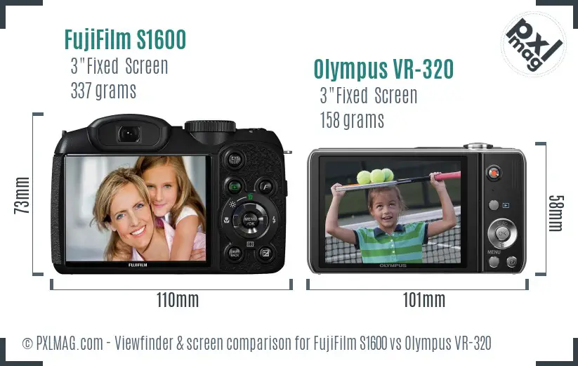 FujiFilm S1600 vs Olympus VR-320 Screen and Viewfinder comparison