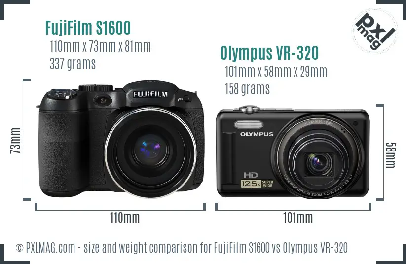 FujiFilm S1600 vs Olympus VR-320 size comparison