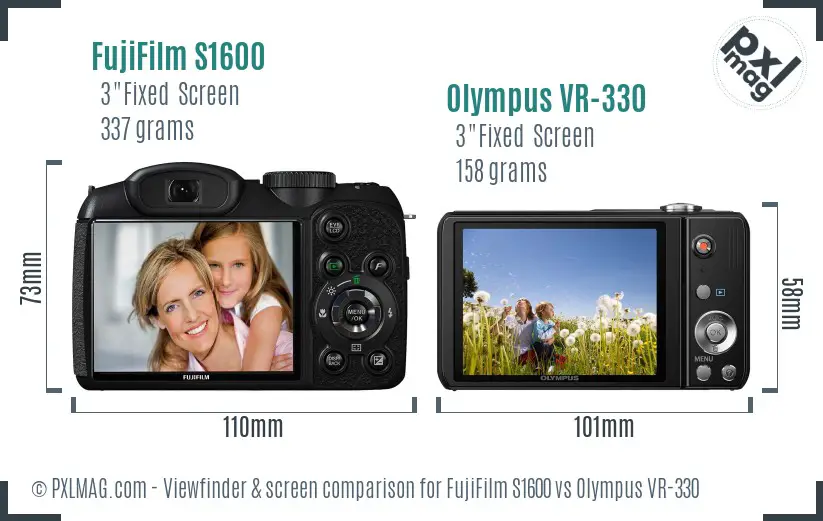 FujiFilm S1600 vs Olympus VR-330 Screen and Viewfinder comparison