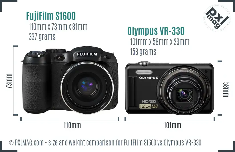 FujiFilm S1600 vs Olympus VR-330 size comparison FujiFilm S1600 vs Olympus VR-330 size comparison