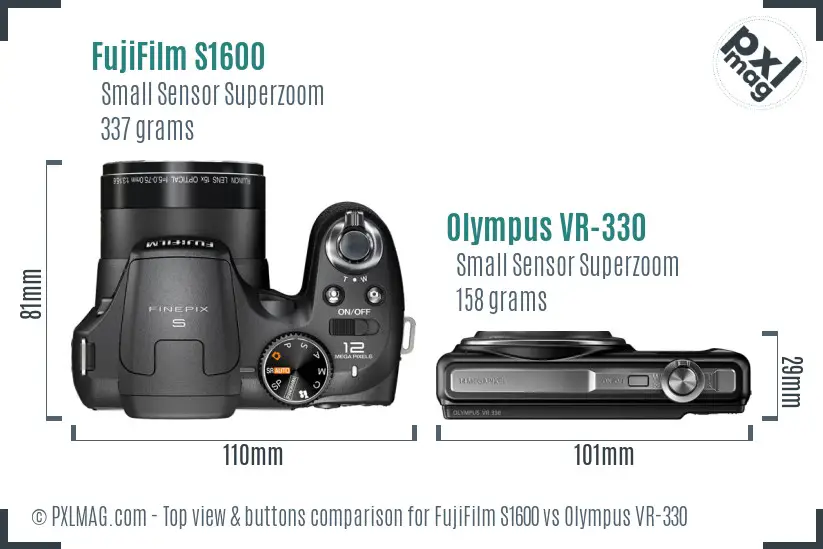 FujiFilm S1600 vs Olympus VR-330 top view buttons comparison