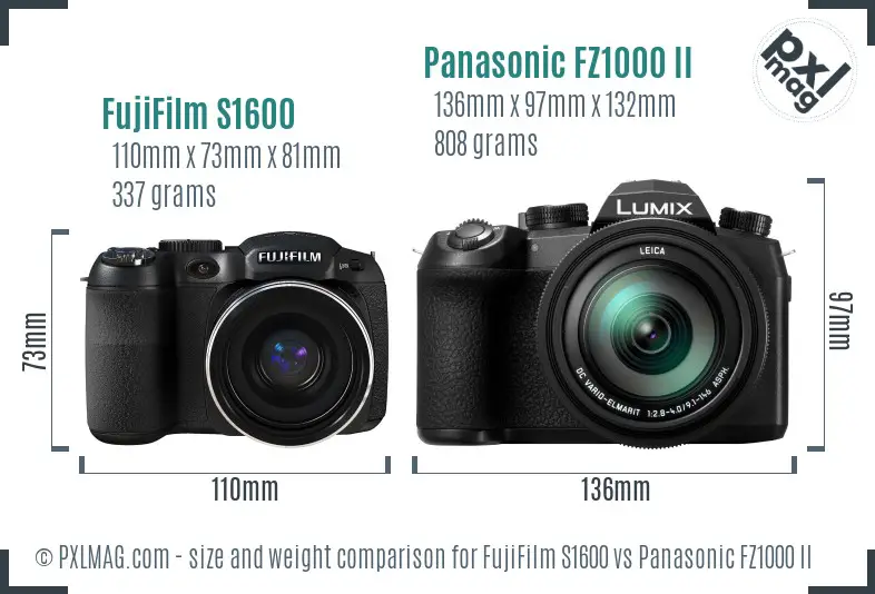 FujiFilm S1600 vs Panasonic FZ1000 II size comparison