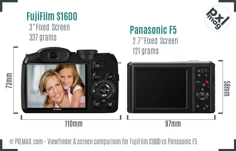 FujiFilm S1600 vs Panasonic F5 Screen and Viewfinder comparison