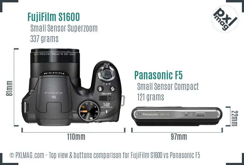 FujiFilm S1600 vs Panasonic F5 top view buttons comparison