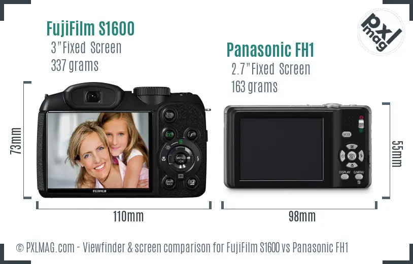 FujiFilm S1600 vs Panasonic FH1 Screen and Viewfinder comparison
