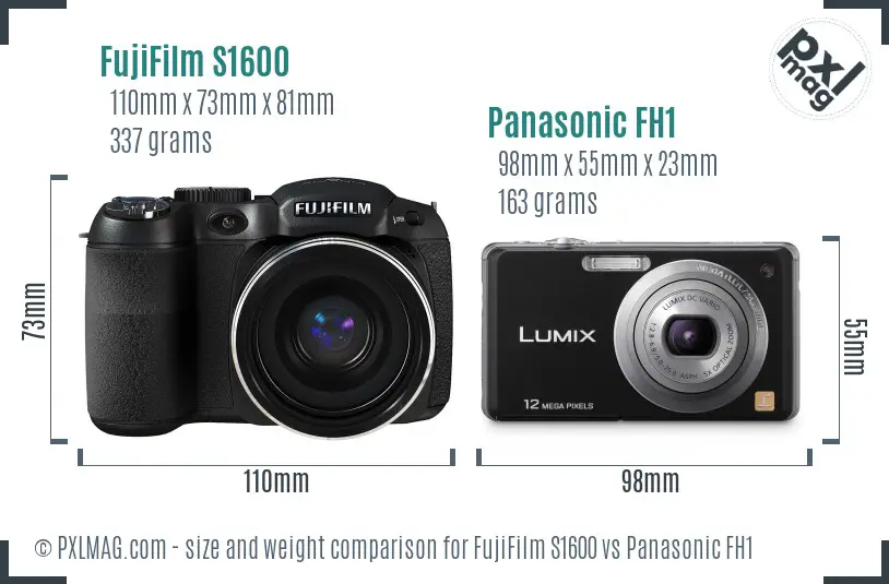 FujiFilm S1600 vs Panasonic FH1 size comparison