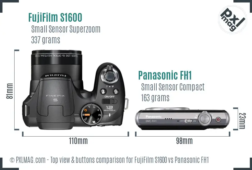 FujiFilm S1600 vs Panasonic FH1 top view buttons comparison