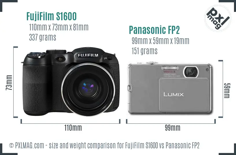 FujiFilm S1600 vs Panasonic FP2 size comparison