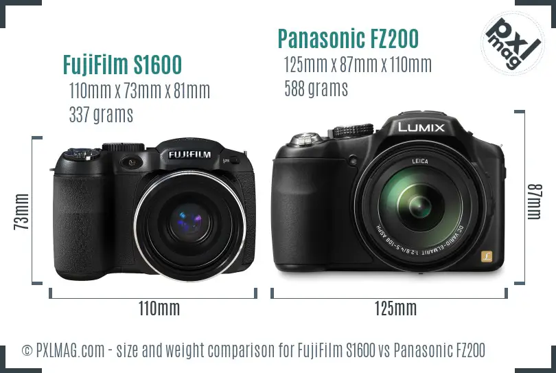 FujiFilm S1600 vs Panasonic FZ200 size comparison