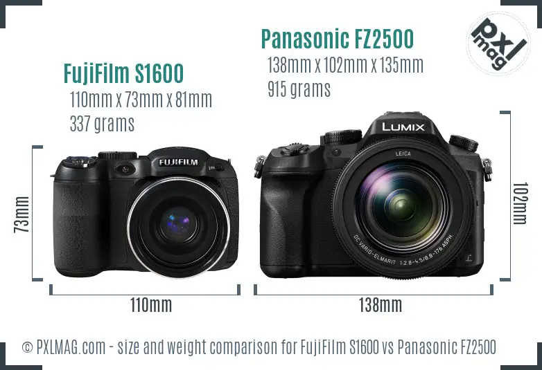 FujiFilm S1600 vs Panasonic FZ2500 size comparison