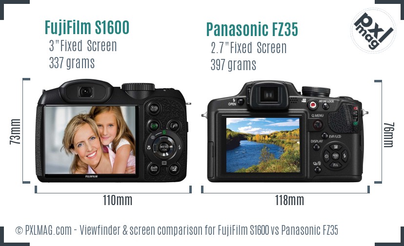 FujiFilm S1600 vs Panasonic FZ35 Screen and Viewfinder comparison