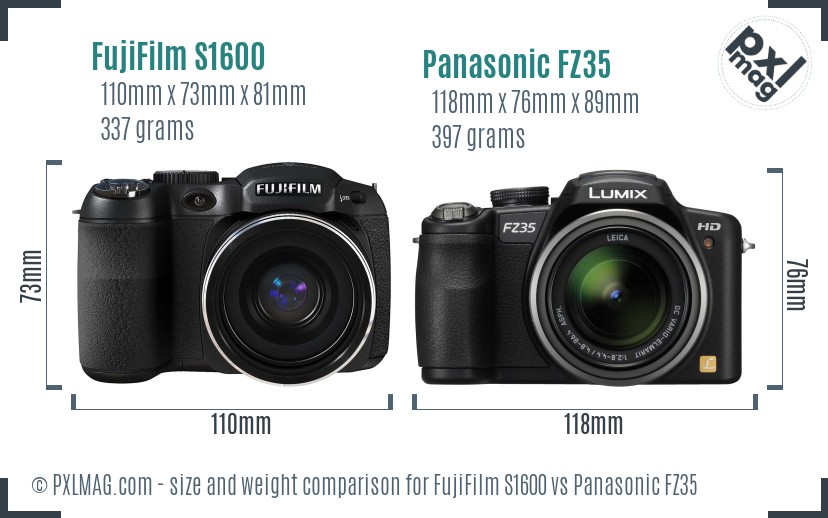 FujiFilm S1600 vs Panasonic FZ35 size comparison