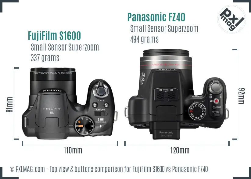 FujiFilm S1600 vs Panasonic FZ40 top view buttons comparison