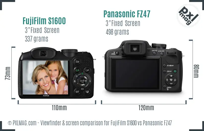 FujiFilm S1600 vs Panasonic FZ47 Screen and Viewfinder comparison FujiFilm S1600 vs Panasonic FZ47 Screen and Viewfinder comparison