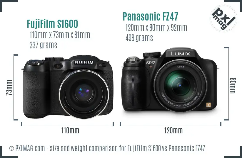 FujiFilm S1600 vs Panasonic FZ47 size comparison FujiFilm S1600 vs Panasonic FZ47 size comparison