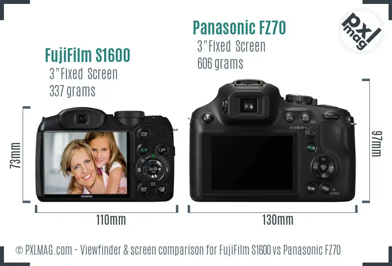 FujiFilm S1600 vs Panasonic FZ70 Screen and Viewfinder comparison